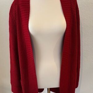 Saodimallsu Women’s Loose OpenFront Red Knit LongSleeve Cardigan with Pockets